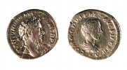 Denier en argent représentant Marc-Aurèle et Commode (de g. à d.), frappé en 174 à Rome.
